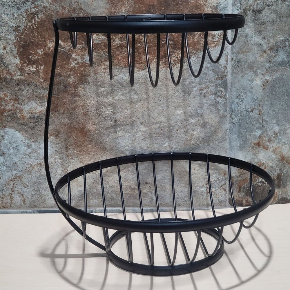 Black Metal 2 Tier Fruit Vegetable Basket Bowl Display Stand